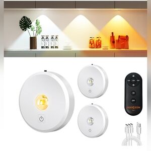 Rechargeable Puck Lights with Remote - Dimmable, 3-Pack